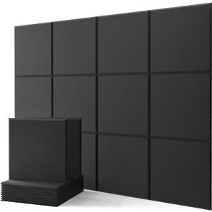 Square Acoustic Wall Panels, Sound Absorbing Panels for Walls, Ceiling, Doors, 12 Pack 12"x12"x0.4" Decorative Black Acoustic Tiles for Recording Studio, Office, Room, Home