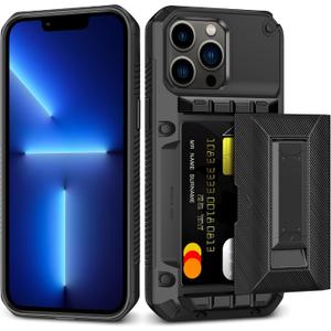 for iPhone 13 Pro Max Case Wallet with Card Holder [4 Cards] & Stand & Military-Grade Protection Heavy Duty Shockproof Hidden Card Slot Wallet Phone Case for iPhone 13 Pro Max for Women Men