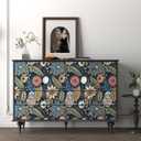Boho Wallpaper Peel and Stick, Dark Vintage Floral Contact Paper, 17.5" x 197" Retro Botanical Flower Wall Paper Self Adhesive Removable Waterproof for Walls Shelf Cabinet Table (Blue,Yellow, Green)