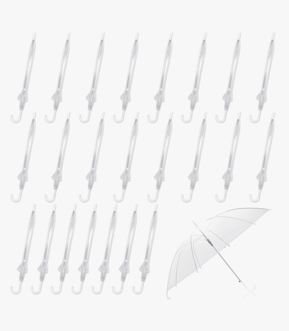 Clear Umbrella Wedding Bulk with J Hook Handle Auto Open Clear Dome Umbrella Windproof for Outdoor Events, Wedding Supplies, Birthday, Outdoor Interactive, Photography (Clear-24pcs