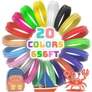 20 Colors 3D Printing Filament 1.75mm 3D Pen PLA Filament Each Color 32.8 Feet 3D Pen Filament Refills Total 656 Feet Strong Toughness for 3D Pen and FDM 3D Printer
