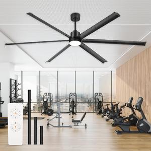 84 Inch Ceiling Fan with Light, Industrial Aluminum Blades, DC Motor 6 Speed Reversible,Covered Outdoor Patio Garage,CF06BK-84