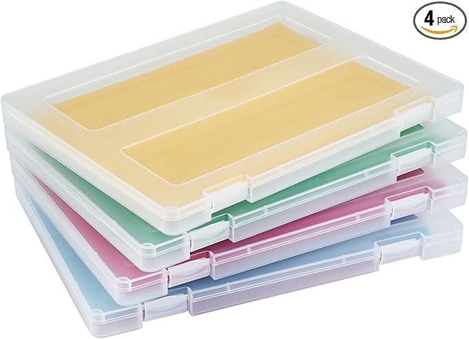 Mickiewicz 4 Pack A4 File Portable Paper Organizer Boxes for 8.5" x 11" Letter Paper, Thick Scrapbook Storage Box, Art Supply Craft Organizers Board Game Organization