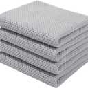 Homaxy 100% Cotton Waffle Weave Kitchen Dish Towels, Ultra Soft Absorbent Quick Drying Cleaning Towel, 13 x 28 Inches, 4-Pack, Light Gray