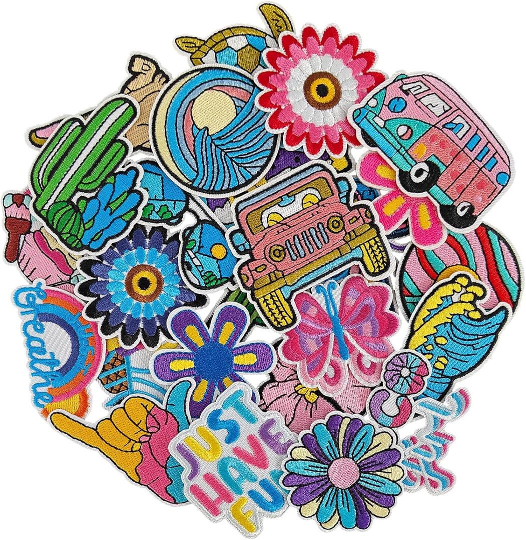 Outdoor Adventure Iron on Patches, Embroidered Iron on/Sew on Patches Outdoor Adventure Themed Applique for Clothes, Dress, Hat, Jeans, DIY Accessories (Pack of Assorted)