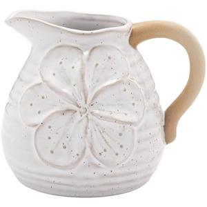 Napco Imports Decorative Home or Garden 5 x 4 Inch Round Shaped Pitcher Flower Pot Vase Planter White and Beige Floral