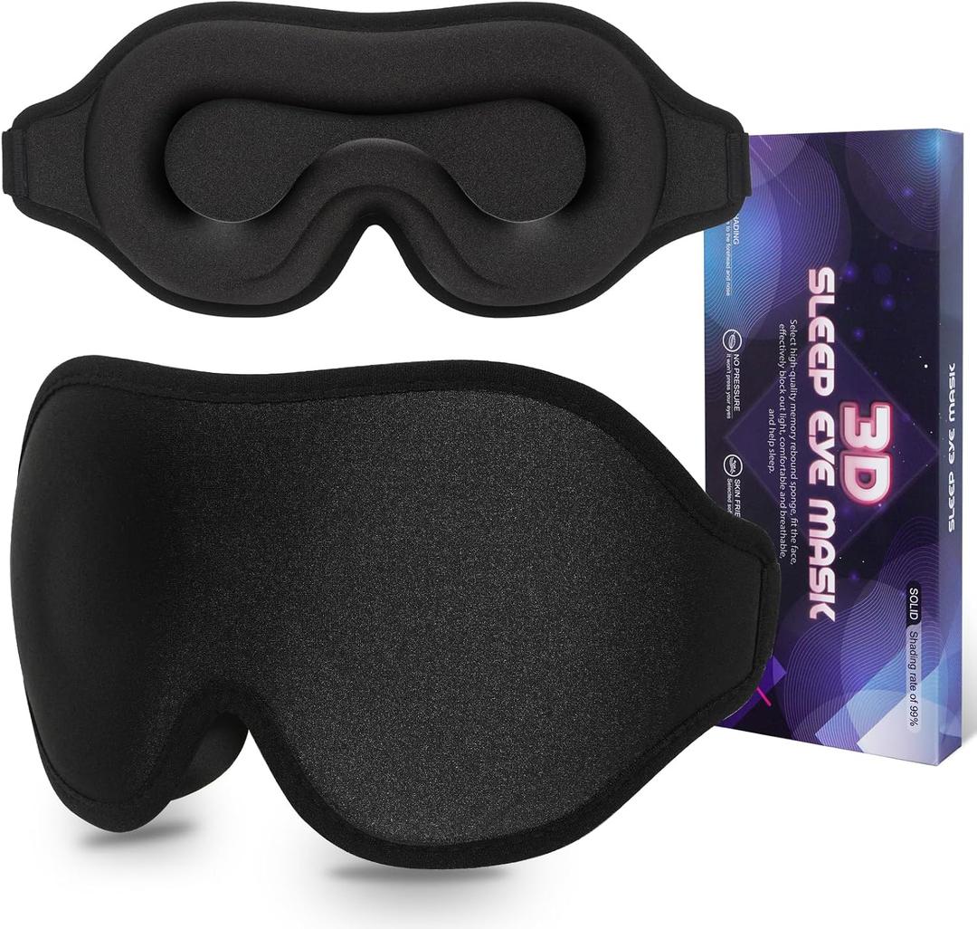 Sleep Mask 100% Light Blocking Eye Mask for Sleeping 3D Memory Foam Eye Covers with Adjustable Strap Night Blindfold for Men Women Black