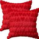 AVOIN colorlife Valentine's Day Love Heart Throw Pillow Cover Set of 2, 18 x 18 Inch Red Soft Plush Faux Fur Jacquard Anniversary Wedding Cushion Case Decoration for Sofa Couch