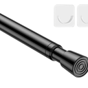 MEXAU 1Pack Spring Tension Curtain Rod 26-39 inch Black Adjustable Spring Rod Extendable Tension Rod For Kitchen, Bathroom, Window, Bookshelf, Closet