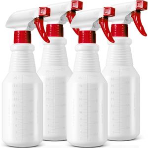 Plastic Spray Bottles 4 Pack, 24 Oz, Mist & Stream, Heavy Duty HDPE Sprayer Bottle, Leak Proof Empty Spraying Water Bottle for Cleaning Solutions, Planting, Car Detail, Pet Training with Measurement