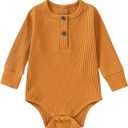 Newborn Baby Boy Girl Clothes Bodysuit Ribbed Knitted Long Sleeve Romper Infant Toddler Kids One Piece Outfits, 12M