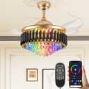 42" Bluetooth Ceiling Fan with Speaker, RGB-LED Dimmable Light 6 Speeds Reversible Blades Modern Fandelier Chandelier with Remote APP Control Memory Timer Function for Bedroom Gold