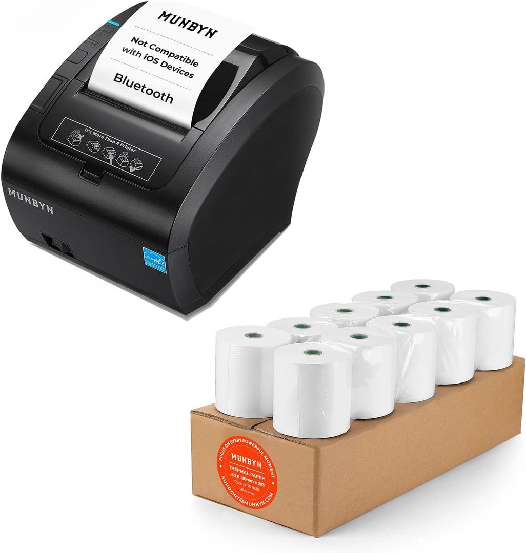 MUNBYN Receipt Printer and Thermal Paper 3 1/8 x 230ft
