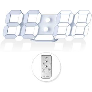 3D LED Digital Wall Clock/Desk Alarm Clock with Remote Control for Kitchen Bedroom Office, 9.7" LED Night Light Decor Clock Adjust Brightness 12H/24H Time Date Temperature, Great Gift