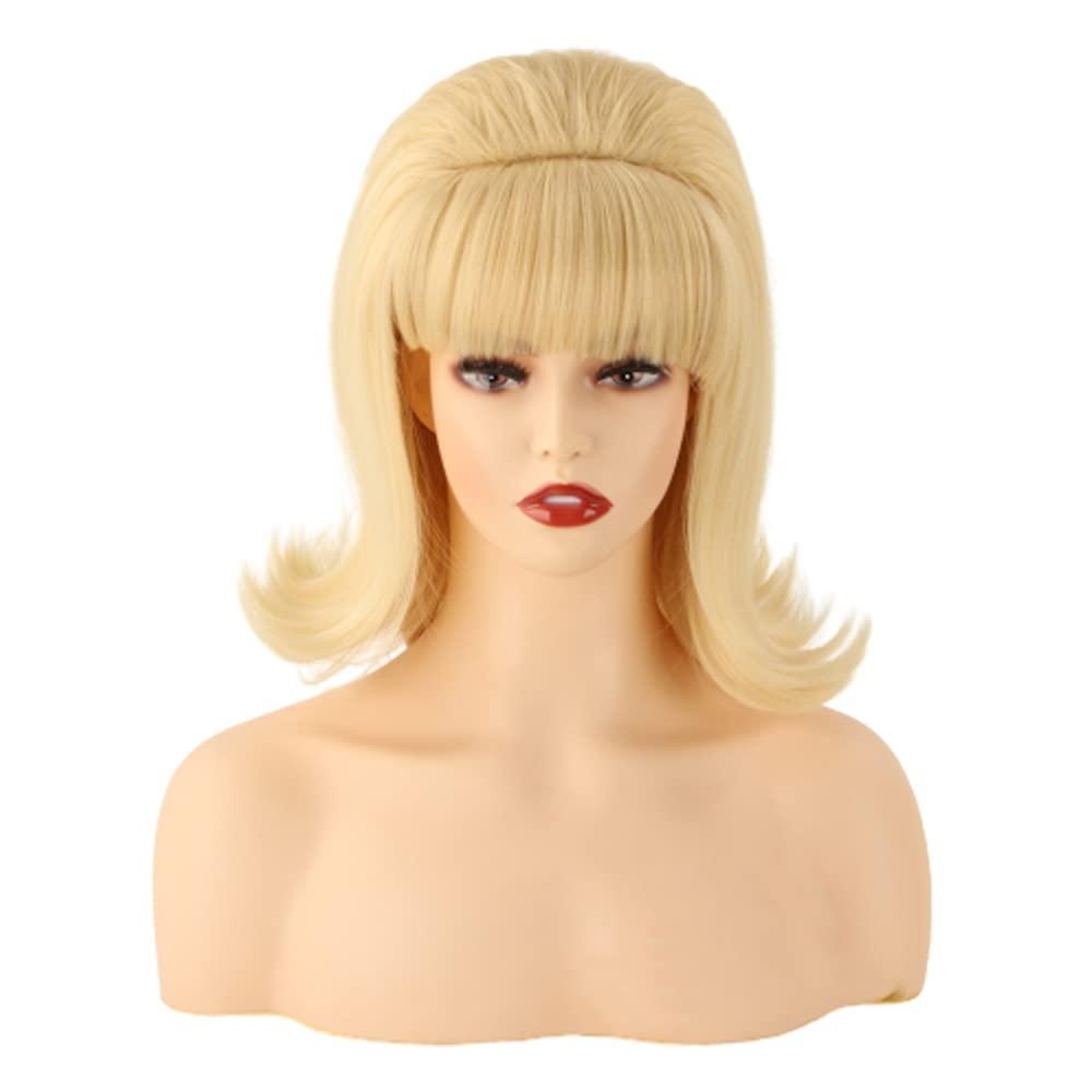 Womens Flip Wig 70s 60s Retro Beehive Style Vintage Look Wig Costume Women Wig wtih Bang (Blonde)