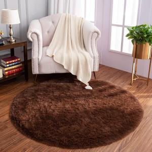 LOCHAS Luxury Round Fluffy Area Rugs for Bedroom Kids Girls Room Nursery, Super Soft Circle Rug, Cute Shaggy Carpet for Children Living Room, 4x4 Feet Brown