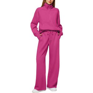 Casly Lamiit Women's 2 Piece Outfits Lounge Set 2025 Oversized Half Zip Sweatshirt Wide Leg Sweatpant Set Sweatsuit Tracksuit (Large)