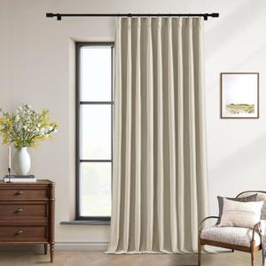 Neutral 102 Inch Linen Pinch Pleated Blackout Curtains Extra Wide 60 Inch Width for Sliding Glass Doors Modern Pleated Linen Blend Large Window Drapes 2 Layer Bedroom Living Room Taupe 60x102 1 Panel