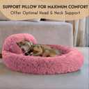 PetJett Large Dog Bed - 36'' Calming Donut Dog Beds, Anti-Slip & Washable Large Round Bed, Fluffy Faux Fur Pet Bed, Super Soft Anti-Anxiety Premium Comfort Bed, Fits Dogs up to 80 lbs - Pink
