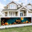 2 x 118x20 Inch Halloween Yard Decorations Outdoor Pumpkin Banner Haunted Castle Scene Happy Halloween Sign Bat Moon Backdrop for Fence Porch Garden Wall Party Seasonal Decor