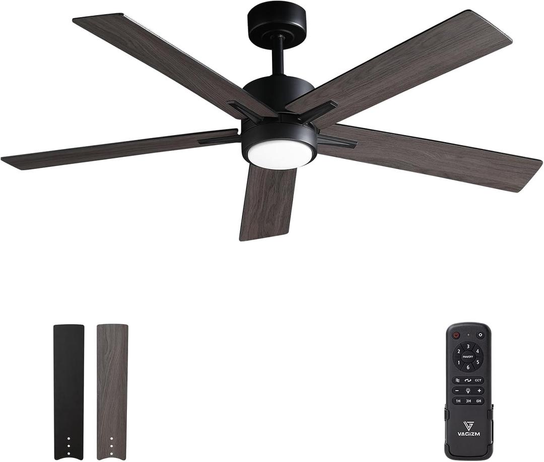 Ceiling Fan with Light Remote: 52 Inch Modern Bedroom Fans with Dimmable Tri-Color Temperature LED - Quiet Reversible DC Motor - Indoor Outdoor (Black+Walnut-5) Ceiling Fan with Light Remote: 52 Inch Modern Bedroom Fans with Dimmable Tri-Color Temperature LED - Quiet Reversible DC Motor - Indoor Outdoor (Black+Walnut-5)