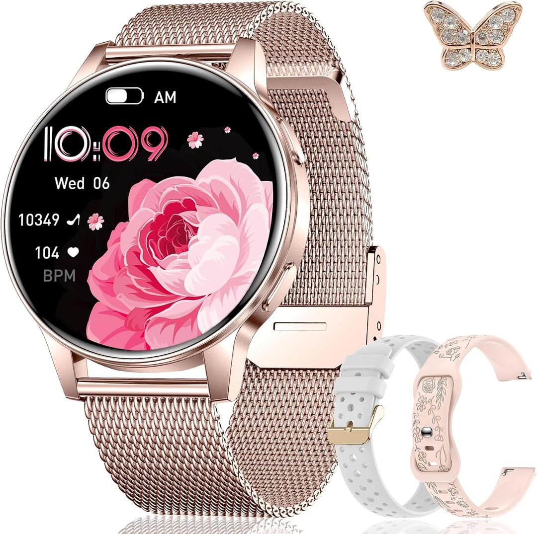 Smart Watch for Women, 1.27" HD Touchscreen Smartwatch with Bluetooth Call & Text Notification, 130+ Sport Modes, IP68 Waterproof Fitness Tracker with Heart Rate/Sleep Monitor, 3 Bands