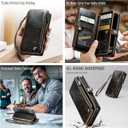 Defencase Compatible with iPhone 16 Case Wallet with RFID Blocking Card Holder for Women and Men, Fashion PU Leather Magnetic Snap Flip Zipper Strap Wallet Phone Case for iPhone 16 6.1", Coffee