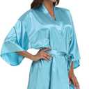 Women's Satin Robe Short Kimono for Bride & Bridesmaid with Silver Rhinestones, Wedding Party Robes
