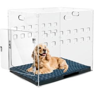 Acrylic Dog House, 27.5" L x 20" W x 24.5" H Clear Indoor Dog Crate Furniture for Small & Medium Dogs, Modern Transparent Pet Kennel Furniture with Lock (Extra Large)