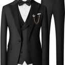 Mens 3 Piece Tuxedo Suit Slim Fit Wedding Prom Dinner Tuxedo for Men Double Breasted Suits Set with Bow Tie (Black) XL