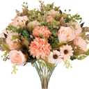 Erweicet Artificial Flowers 3 Bundles Fake Fall Flowers Pink Fake Roses Autumn Faux Flowers Silk Bouquets with Hydrangea Arrangement for Fall Wedding Party Bridal Baby Shower Home Decor (Champagne)