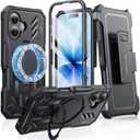 FNTCASE for iPhone 17 Phone Case: with Kickstand [Built-in Screen Protector & Belt Clip] [Compatible with MagSafe] Military-Grade Drop Protective Shockproof TPU Sturdy Magnetic Phone Cover Black