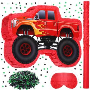 Wettarn Large Truck Piata Birthday Fiesta for Kids Big Construction Piata with Stick Blindfold Confetti Party Supplies for Boys Carnival Event Mexican Decor Games 21.6 x 13.8 x 2.4 Inch(Red)