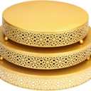 3 Piece Cake Stands Set 16'' 14'' 12'' Round Metal Cake Stands Cupcake Stand Riser Pastry Candy Display Plate for Dessert Table Wedding Event Birthday Anniversary Party (Gold)