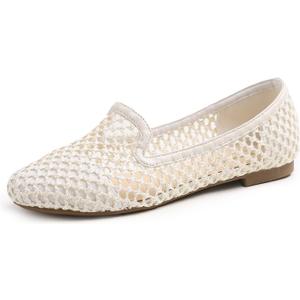 Feversole Women's Woven Fashion Breathable Knit Flat Shoes (9.5, Cream White Net Mesh Loafer)