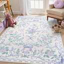 Collive Purple Floral Rugs for Girls, 5x7 Washable Bow Area Rug for Living Room, Cute Ultra-Thin Non Slip Indoor Decor Carpet for Nursery Kids Room Bedroom Playroom (Purple 5' x 7')