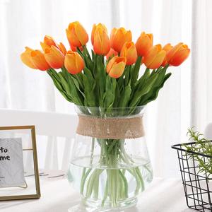 WeTop 30pcs Real Touch Tulips PU Artificial Flowers, Fake Tulips Flowers for Arrangement Wedding Party Easter Spring Fall Home Dining Room Office Decoration. (Orange, 14" Tall)