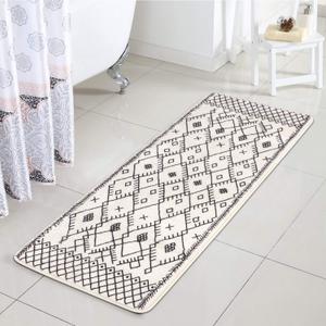 Uphome Bathroom Runner Rug 18x47 inch Boho Long Bath Mat Non-Slip Moroccan Geometric Farmhouse Bath Rug Soft Velvet Machine Washable Floor Mats for Bathtub Sink Shower (Beige)
