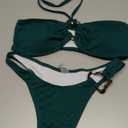 Limeeke Women's Strapless Bandeau Bikini Set Ribbed Two Piece Swimsuits Cheeky Bottom Bathing Suit Blue Green S