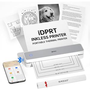 iDPRT Portable Thermal Printers Small Compact Inkless Wireless Printer for Home, Office & Vehicles, 300DPI, Support 8.5" x 11" Length US Letter A4&A5 Size, for Smartphone, PC, Black White Printing (Grey)