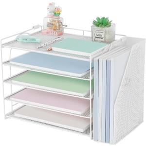 AUPSEN Desk Organizers and Accessories, 5-Tier Desktop Paper File Organizer with Removable File Holder, Desk Accessories & Workspace Organization for Home Office Supplies (White)