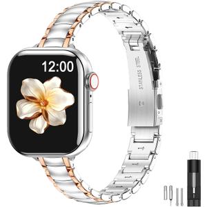 MioHHR Thin Metal Bands Compatible with Apple Watch Band Ultra3/2/1 Series 11 10 9 8 7 6 5 4 3 2 1 SE3/2/1,Slim Narrow Stainless Steel Strap for Women iWatch 49mm 46mm 45mm 44mm 42mm 41mm 40mm 38mm
