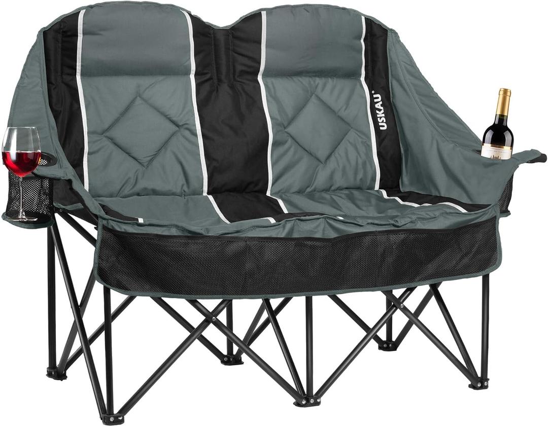 Oversized Double Camping Chair - 2 Person Folding Loveseat for Campfire Snuggle Freedom, Heavy Duty 660LBS Support with Frustration-Free Oversized Carry Bag, Perfect for Couples, Dogs & Sports (Twilight Gray 2)