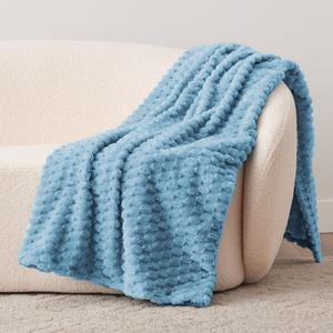 XQ Home Fleece Throw Blanket for Couch or Bed - 3D Imitation Turtle Shell Jacquard Decorative Blankets - Cozy Soft Lightweight Fuzzy Flannel Blanket Suitable for All Seasons(50"×60",Blue)