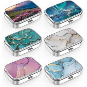 Pill Box 2 Compartment Small Pill Case,Portable for Pocket or Purse Pill Organizer Pill Container Holder to Hold Vitamins, Medication, Fish Oil and Supplements(6PCS)