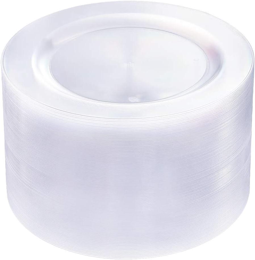 bUCLA 100Pieces Clear Plastic Plates -10.25inch Disposable Dinner Plates- Premium Weddings& Party Plates