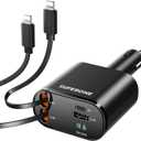 SUPERONE 4-in-1 Car Charger with Retractable Apple Cords, USB C Charger Car Adapter Compatible with iPhone 17/16/15/14/13/12/11 Pro Max Samsung Android Phones