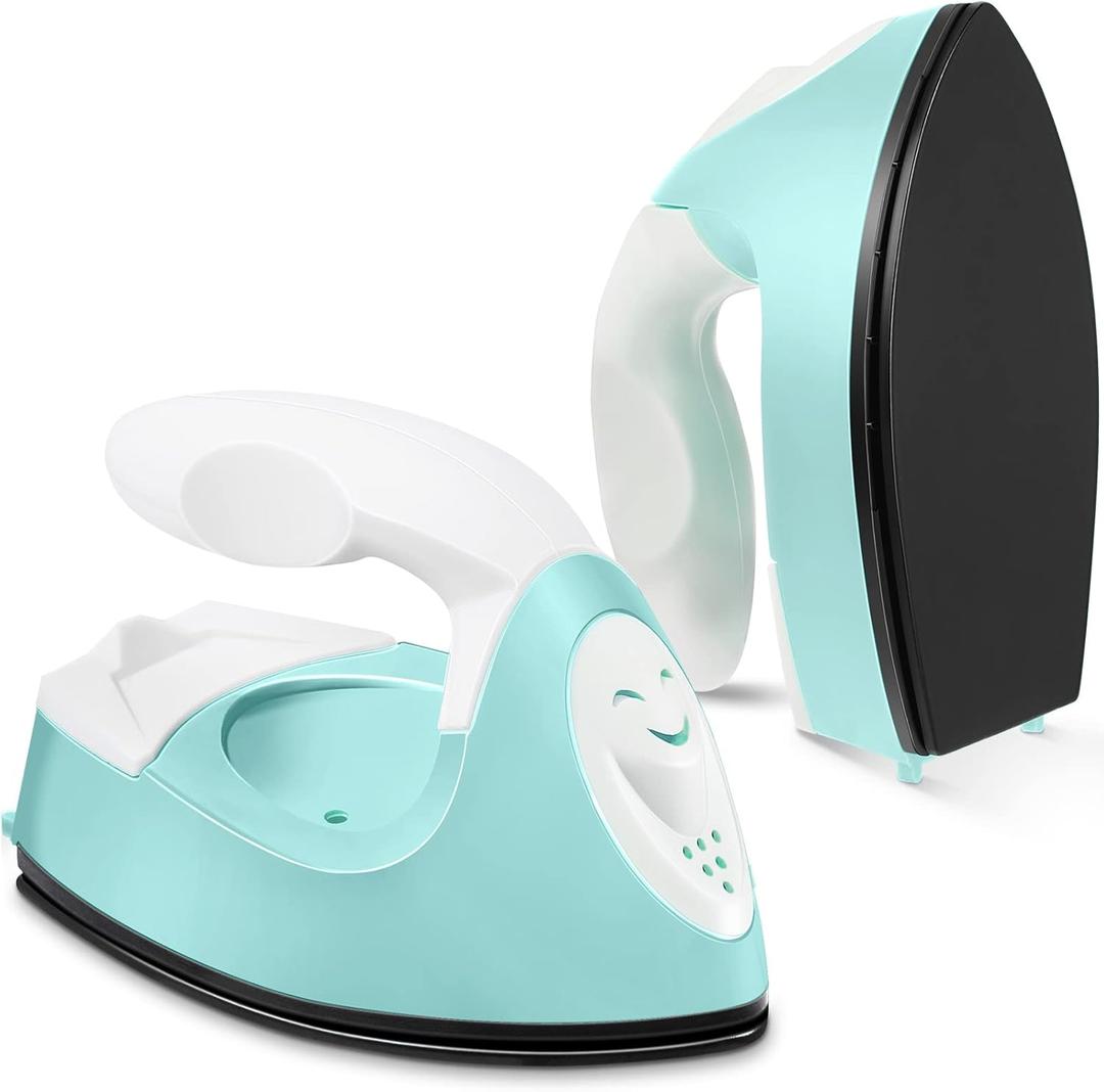 Honoson Mini Craft Iron Mini Heat Press Small Iron 3.93 x 2.36 x 2.76 in Portable Handy Tiny Flatiron with Charging Base Accessory for Fuse Bead Patch DIY Heat Transfer Vinyl(Mint Green)