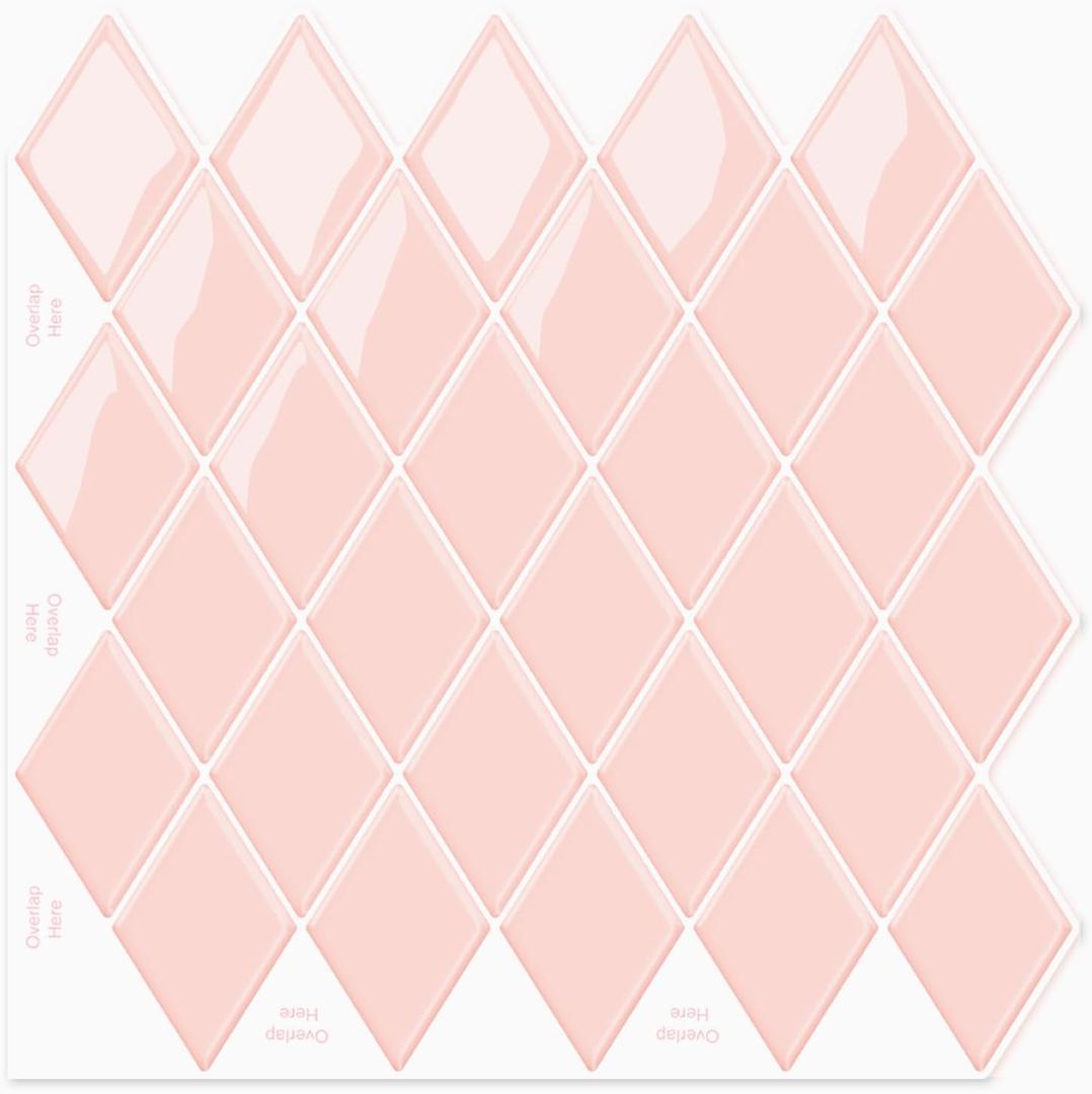 10-Sheet Peel and Stick Backsplash Diamond Shape, Ist Momoreo Stick on Backsplash Adhesive Tile for Kitchen Bathroom Accent Wall 11.8"x11.8", Apricot Pink
