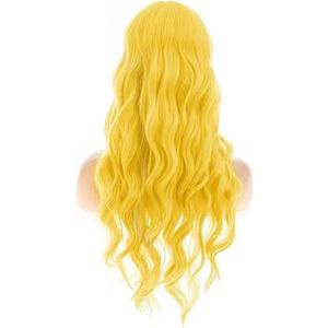 Dai Cloud Light Orange Wigs with Bangs for Women Long Wavy Curly Wig Party Cosplay Halloween Daily Use(Yellow)
